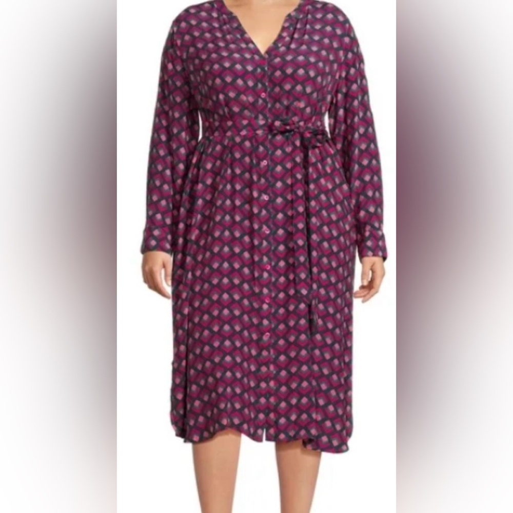 Terra & Sky Pink Geometric Long-Sleeve Wrap Dress